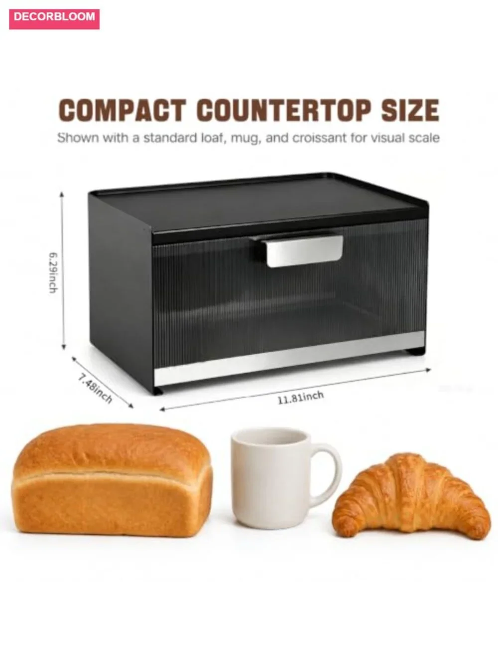 Metal Bread Box for Kitchen Countertop, 10 Qt Modern Small Breadbox